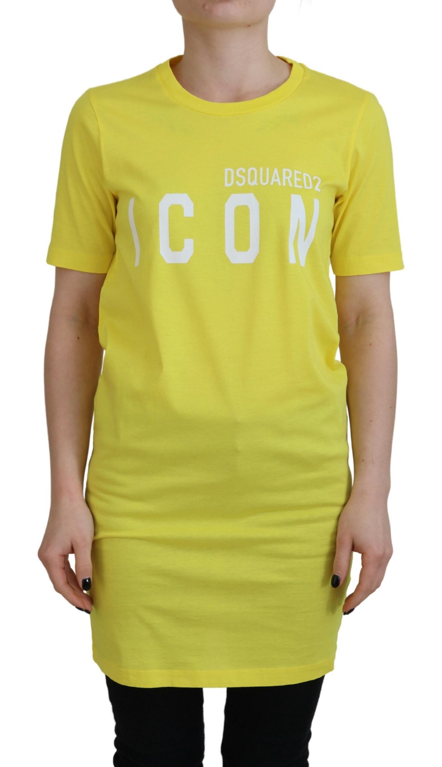 Dsquared² Sarı Pamuklu Parlak Simge Renny Elbise Yuvarlak Yaka Tişört